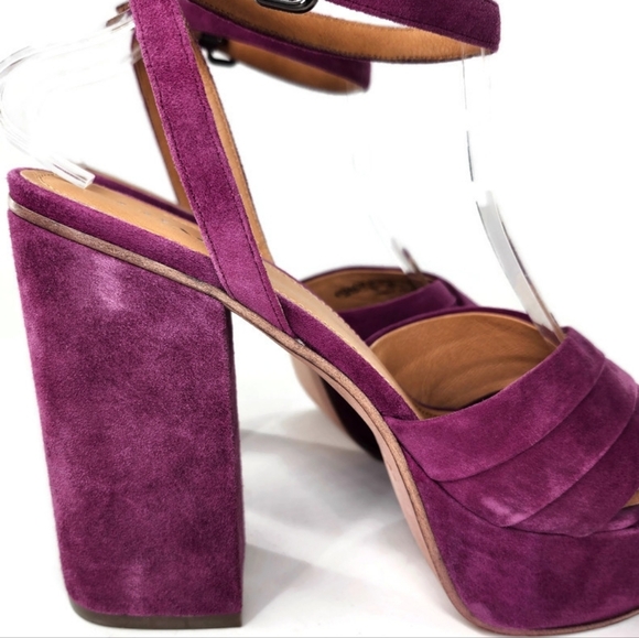 Coach Nikeeta Plum Purple Suede Ankle Wrap Block High Heel Platform Sandals - Picture 13 of 13